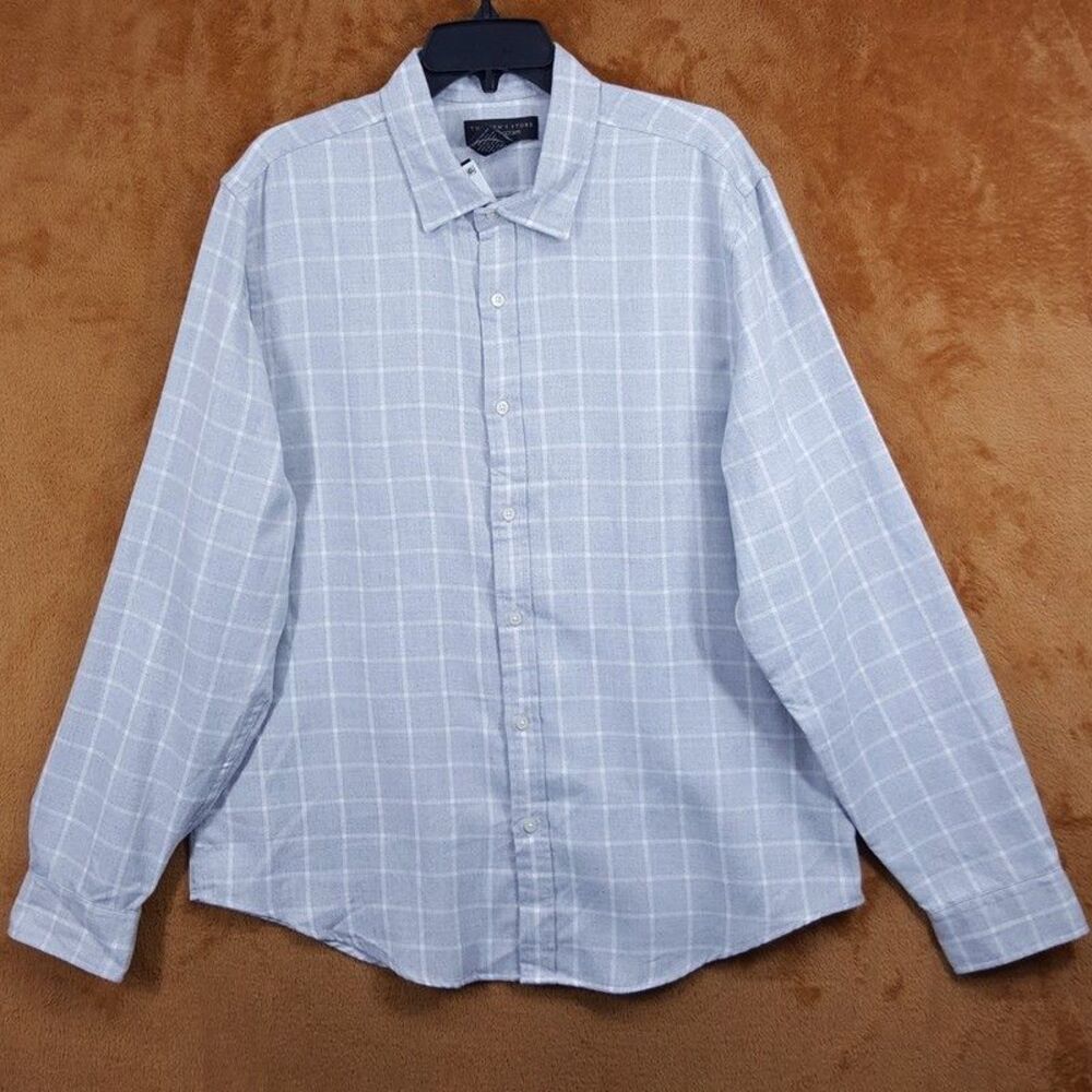BLOOMINGDALES Shirt Mens XL Gray Check Button Up Long Sleeve Flannel